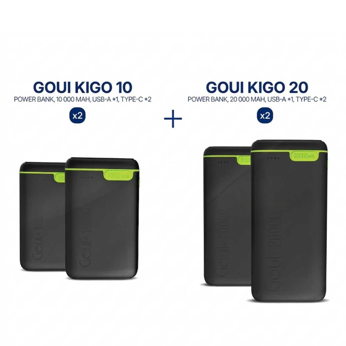 Goui Pack Power Banks Kigo – 2×10000mAh + 2×20000mAh