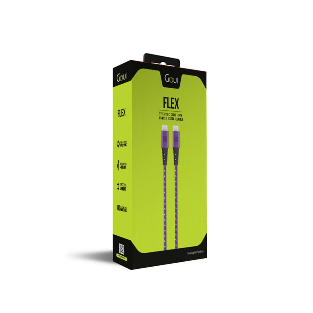 Goui Flex Fashion Câble Type-C vers Type-C Kevlar (1,5m) 60W – Violet / Jaune - Image 2