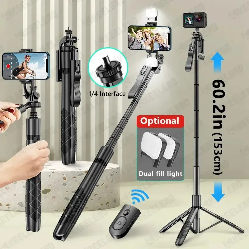Trépied Perche Selfie Sans Fil KEELEAD L16 (1530 mm) Pliable pour Smartphones et Caméras d'Action
