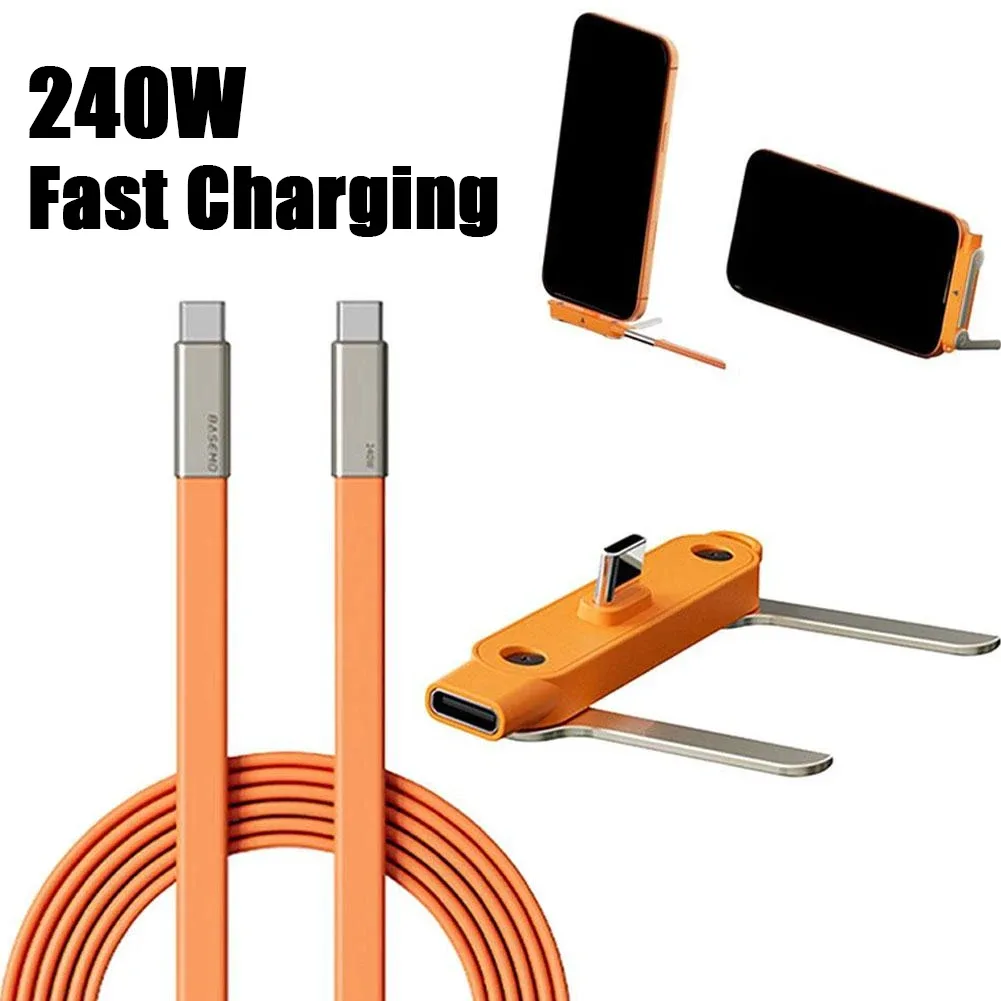 Câble USB-C vers USB-C 240W en silicone liquide avec support de téléphone pliable en métal