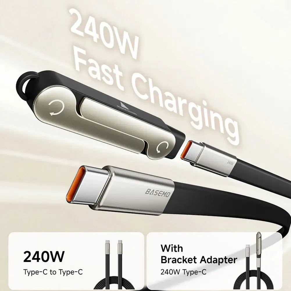 Câble USB-C vers USB-C 240W en silicone liquide avec support de téléphone pliable en métal slide 3