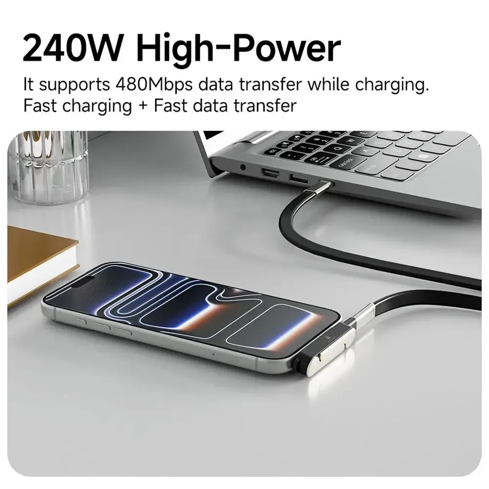 Câble USB-C vers USB-C 240W en silicone liquide avec support de téléphone pliable en métal slide 5