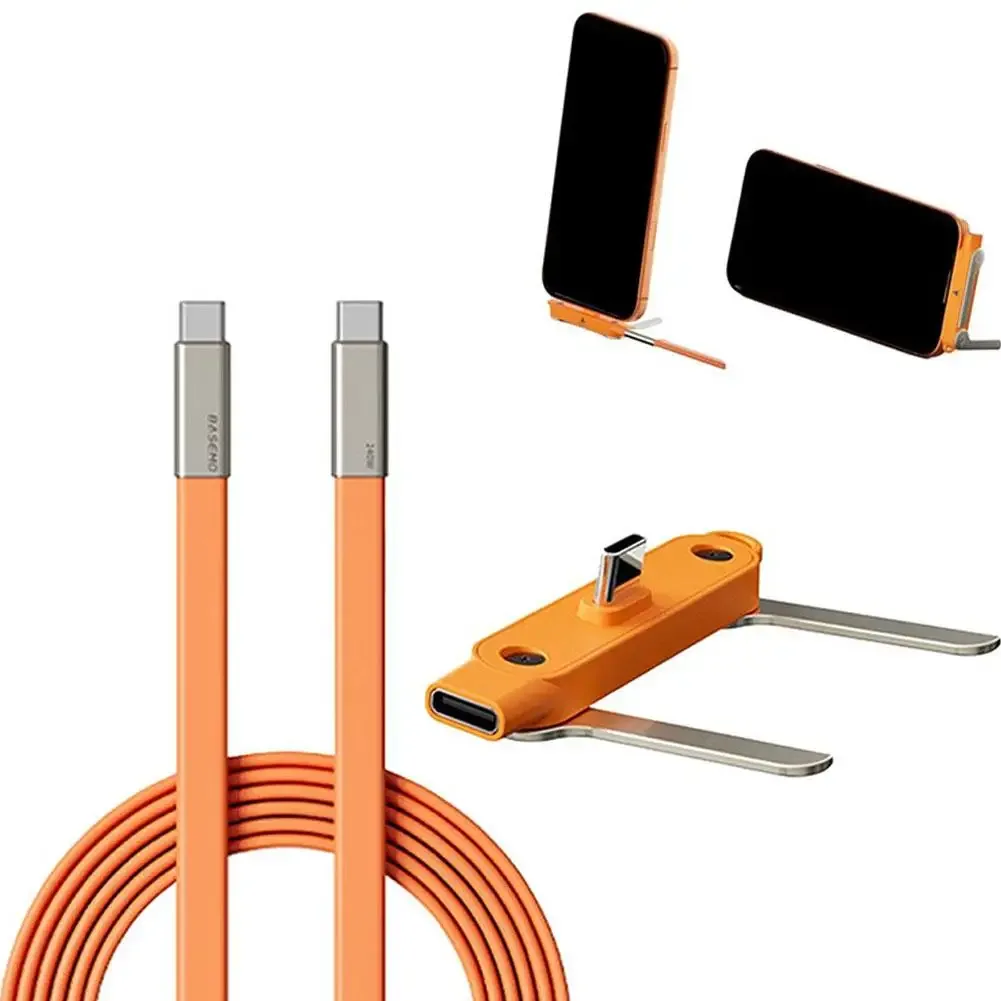 Câble USB-C vers USB-C 240W en silicone liquide avec support de téléphone pliable en métal slide 10