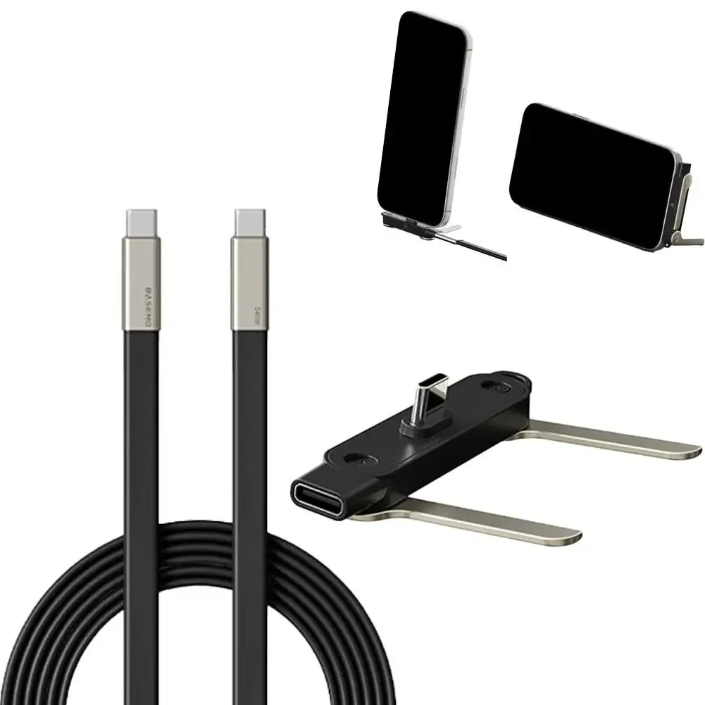 Câble USB-C vers USB-C 240W en silicone liquide avec support de téléphone pliable en métal slide 8