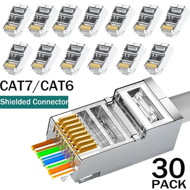 Connecteurs RJ45 Blindés Cat7/Cat6/Cat5 - Fiches 8P8C Plaquées Or