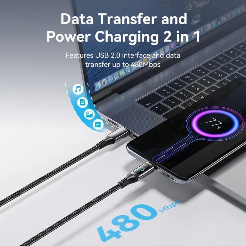 Câble USB-C vers USB-C Vention 100W avec Indicateur LED - Charge Rapide - Image 5