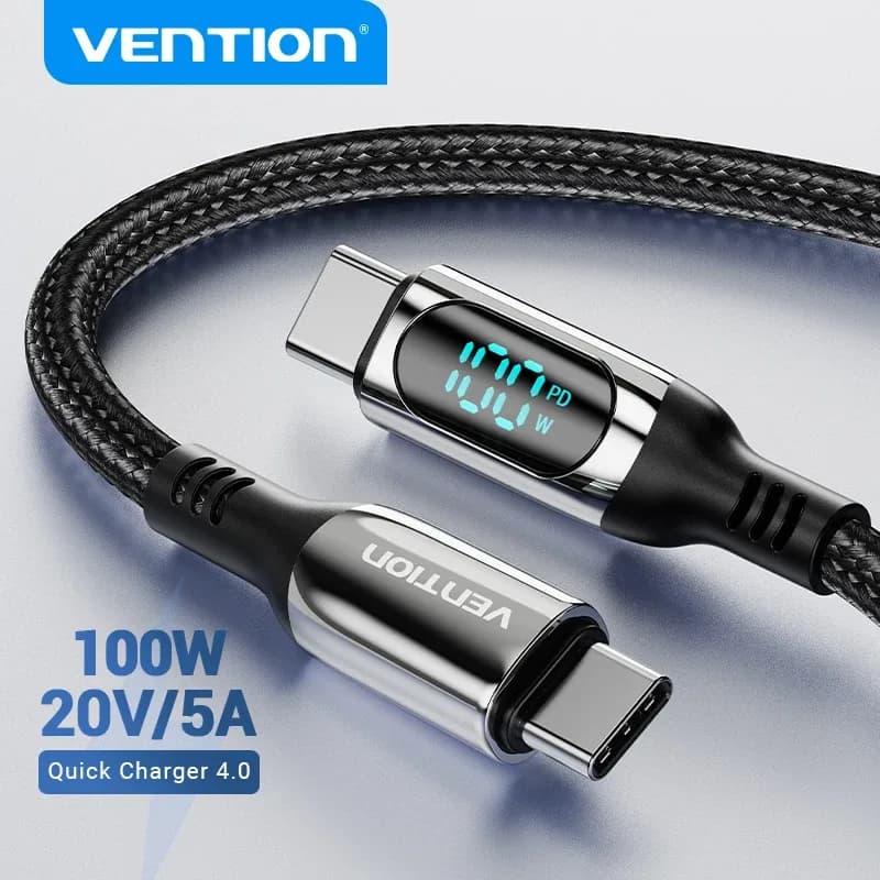 Câble USB-C vers USB-C Vention 100W avec Indicateur LED - Charge Rapide - Image 1
