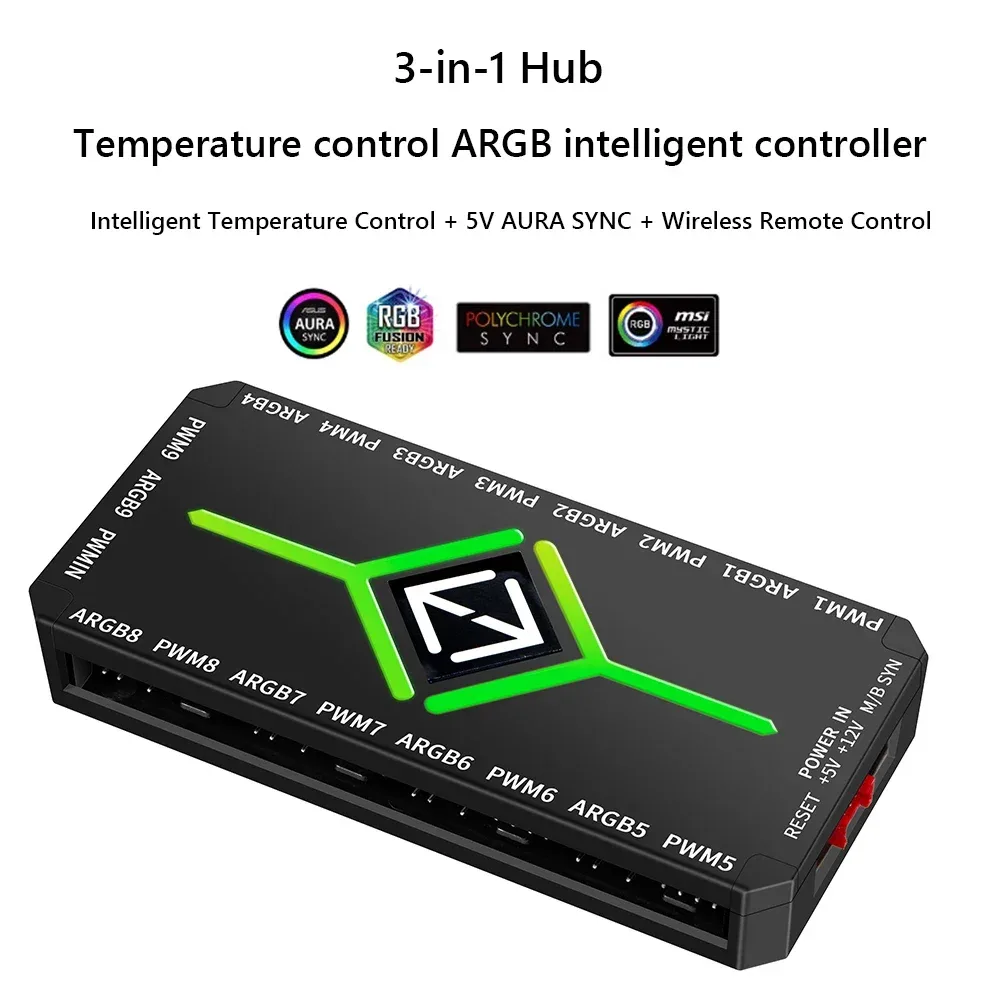 Hub de ventilateurs PC, Contrôleur ARGB 5V 3 broches et PWM avec télécommande sans fil - Image 4