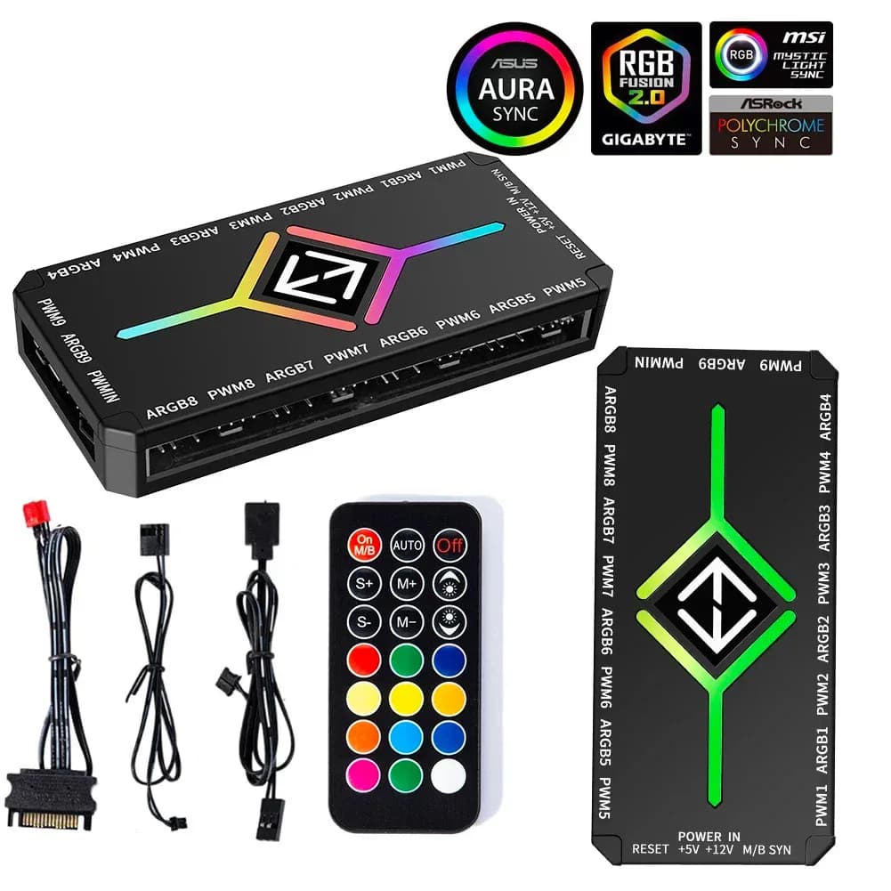 Hub de ventilateurs PC, Contrôleur ARGB 5V 3 broches et PWM avec télécommande sans fil - Image 5