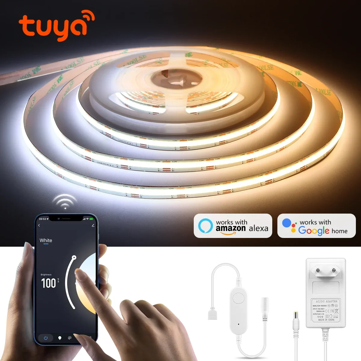 Ruban LED COB CCT Connecté WiFi Tuya 24V - Intensité Variable (3m/5m) - Image 1
