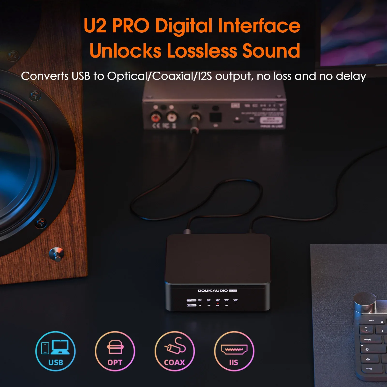 Interface Numérique USB Douk Audio U2PRO : Convertisseur DDC XMOS XU316, Sorties Optique/Coaxiale/I2S pour DAC, PS5 et Switch slide 3