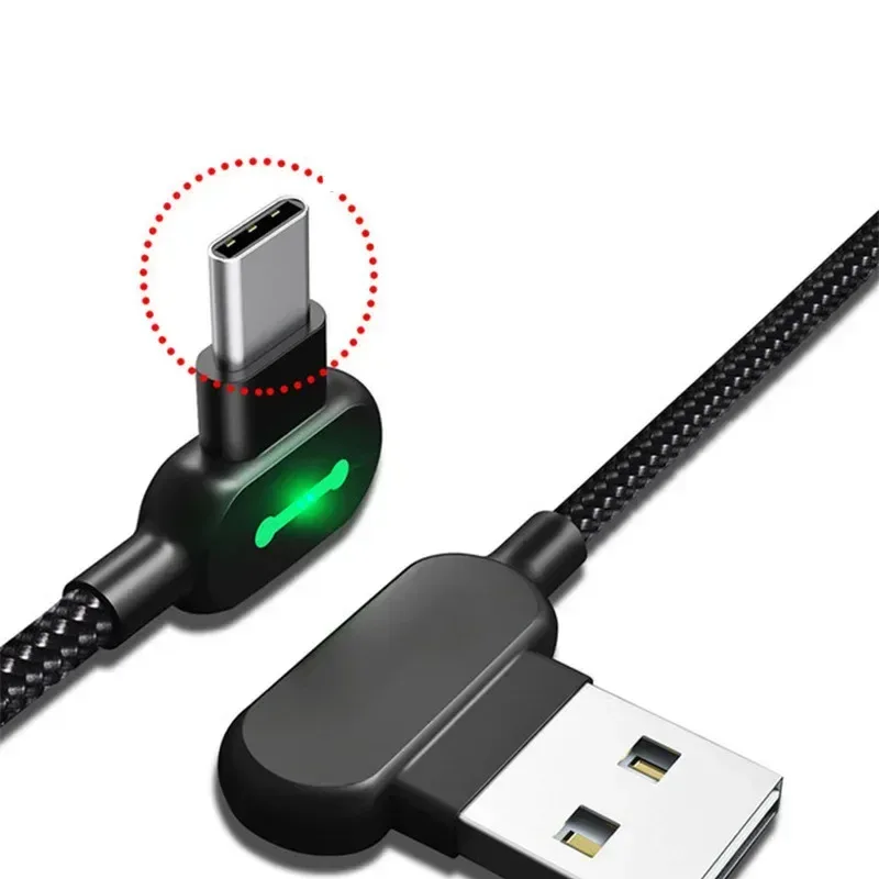 Câble USB-C en nylon tressé à double coude - Charge rapide - Image 1