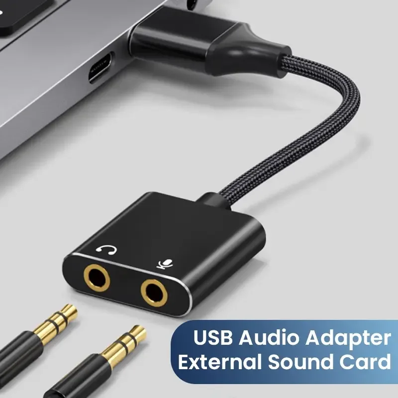 Adaptateur Carte Son USB Externe avec Câble Tressé, Jack 3,5 mm pour Casque et Micro