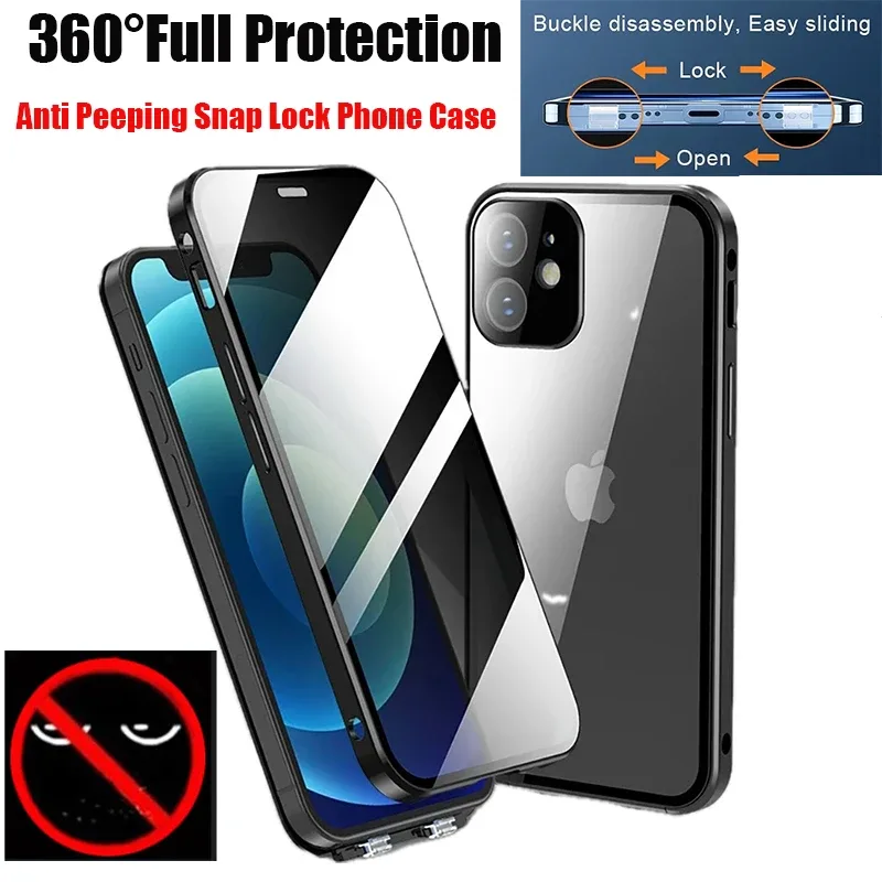 Coque Magnétique 360° Intégrale Anti-Espion pour iPhone 12, 13, 14, 15 et 16 Pro Max