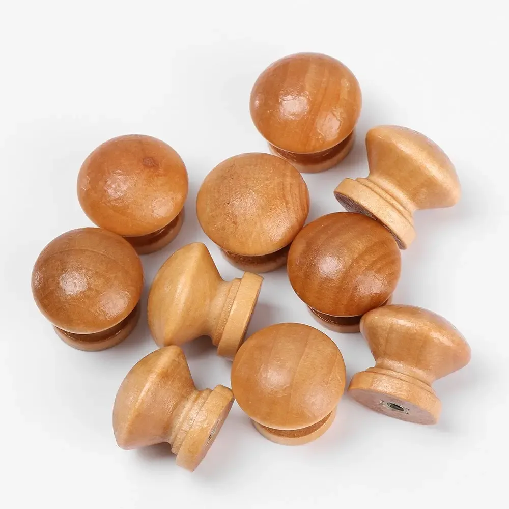 Lot de 10 boutons de meuble en bois naturel - Forme ronde