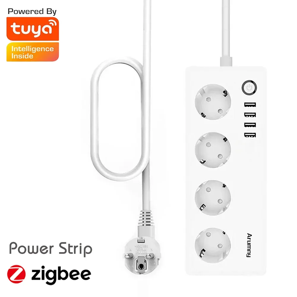 Multiprise connectée Zigbee Arumny - 1,8 m - 16A - Compatible Alexa et Google Assistant