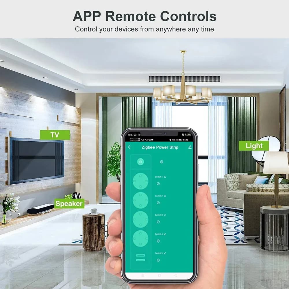 Multiprise connectée Zigbee Arumny - 1,8 m - 16A - Compatible Alexa et Google Assistant slide 2
