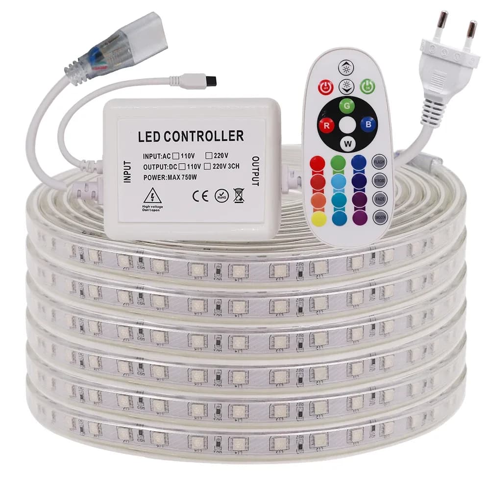 Ruban LED RGB 5050 220V Haute Luminosité - Étanche IP67 avec Télécommande - Image 1