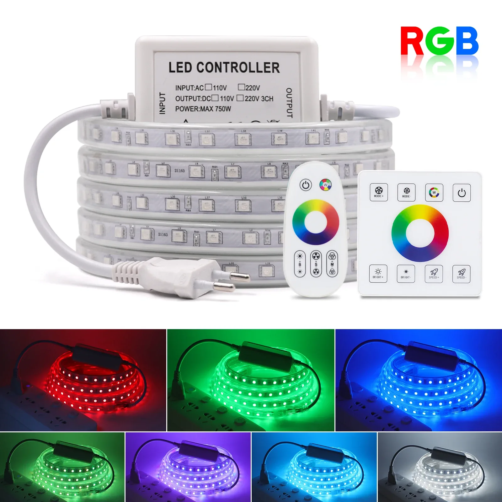 Ruban LED RGB 5050 220V Haute Luminosité - Étanche IP67 avec Télécommande slide 9
