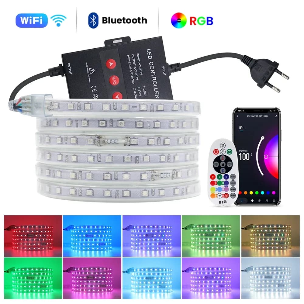 Ruban LED RGB 5050 220V Haute Luminosité - Étanche IP67 avec Télécommande slide 8