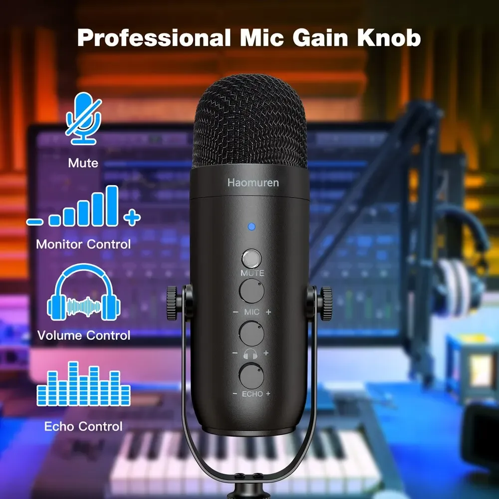 Kit microphone professionnel USB à condensateur cardioïde Haomuren avec bras articulé pour studio et podcast slide 5