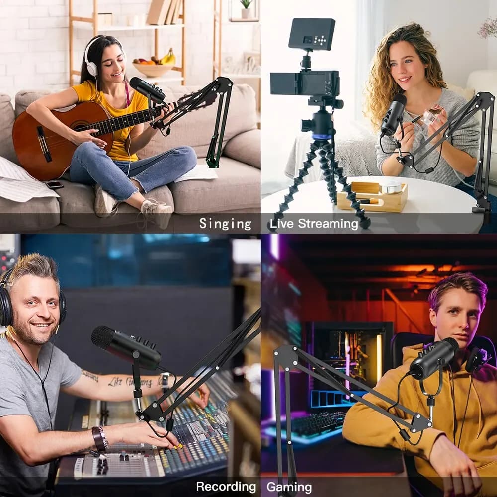 Kit microphone professionnel USB à condensateur cardioïde Haomuren avec bras articulé pour studio et podcast slide 3