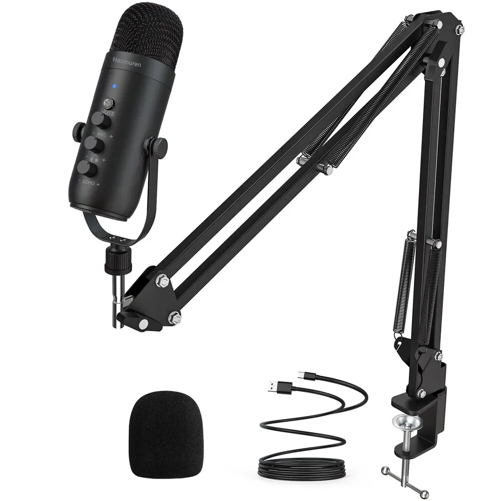 Kit microphone professionnel USB à condensateur cardioïde Haomuren avec bras articulé pour studio et podcast slide 7