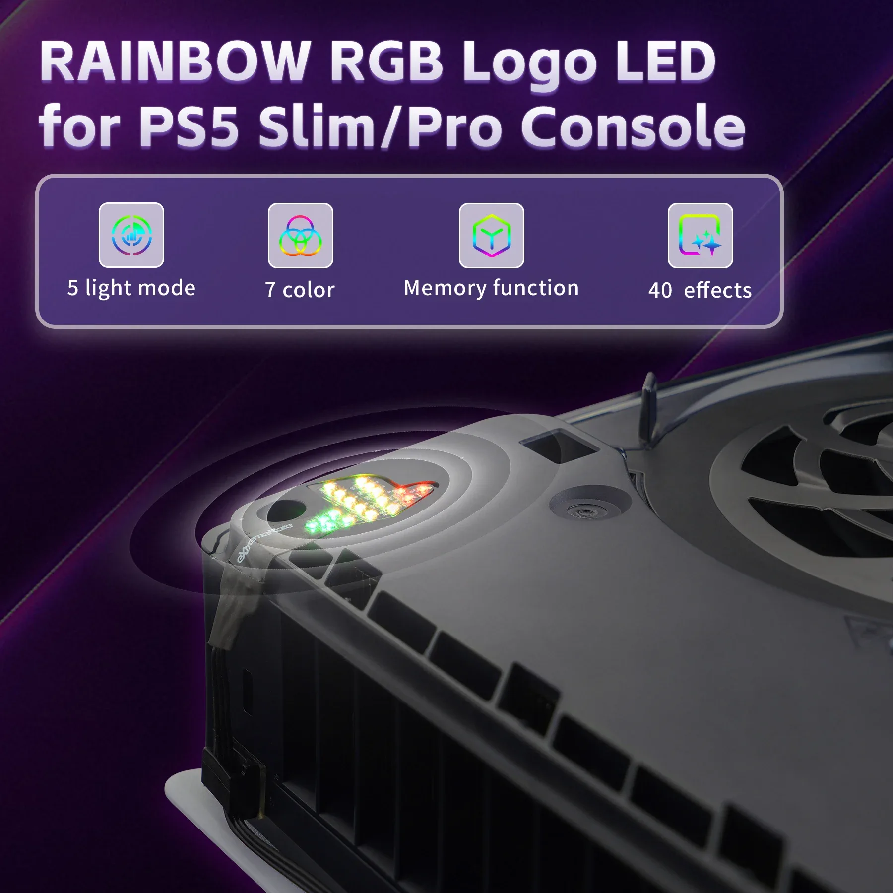 Kit LED eXtremeRate pour Console PS5 Slim/Pro - Logo RVB 7 Couleurs et 40 Effets slide 3