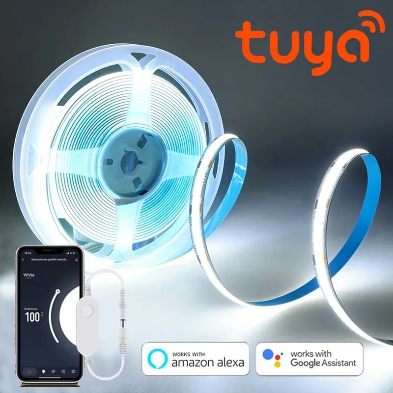 Ruban LED COB Wi-Fi Tuya 12V, Haute Densité, Flexible, IRC90, 320 LED/m, Compatible Alexa et Google Home - Image 1