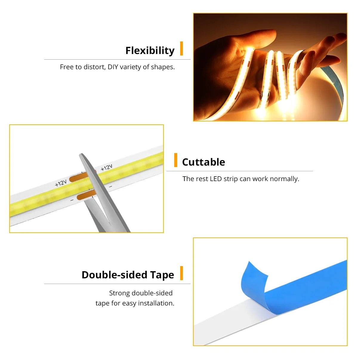 Ruban LED COB Wi-Fi Tuya 12V, Haute Densité, Flexible, IRC90, 320 LED/m, Compatible Alexa et Google Home - Image 2