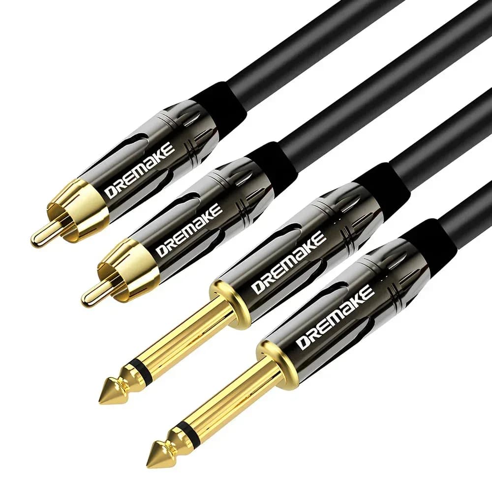 Câble Audio 2 RCA vers Jack 6,35 mm TS Mâle-Mâle pour Table de Mixage et Amplificateur