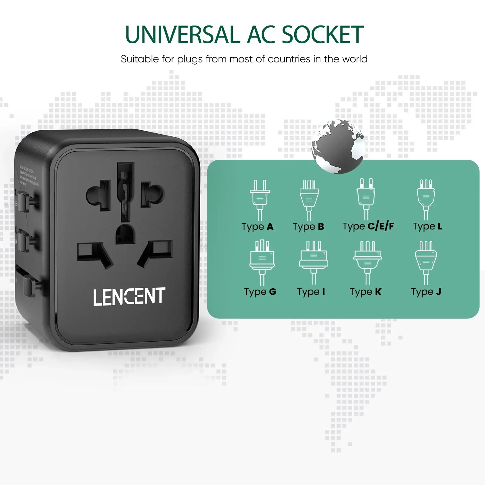 LENCENT Adaptateur de Voyage Universel avec 2 Ports USB - Prises EU, UK, USA, AUS slide 4