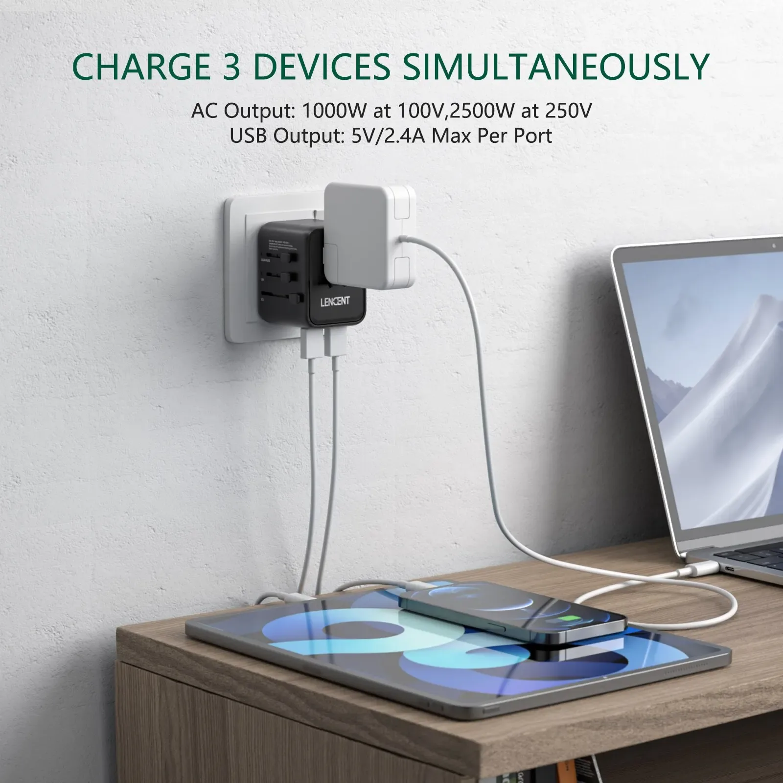 LENCENT Adaptateur de Voyage Universel avec 2 Ports USB - Prises EU, UK, USA, AUS slide 2