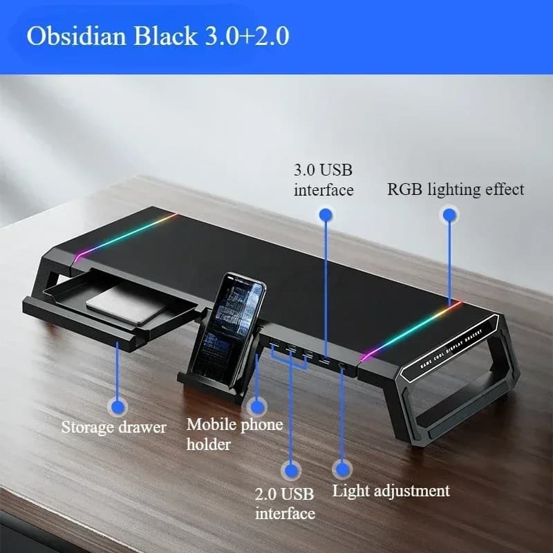 Support de moniteur multifonction pliable avec hub USB et rangement intégré - Image 2