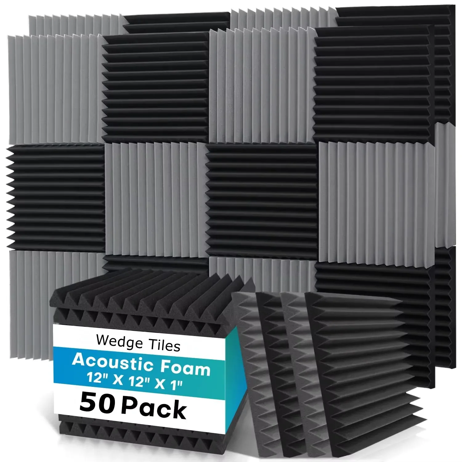 Lot de 50 Panneaux en Mousse Acoustique 30 x 30 x 2,5 cm - Isolation Phonique pour Studio