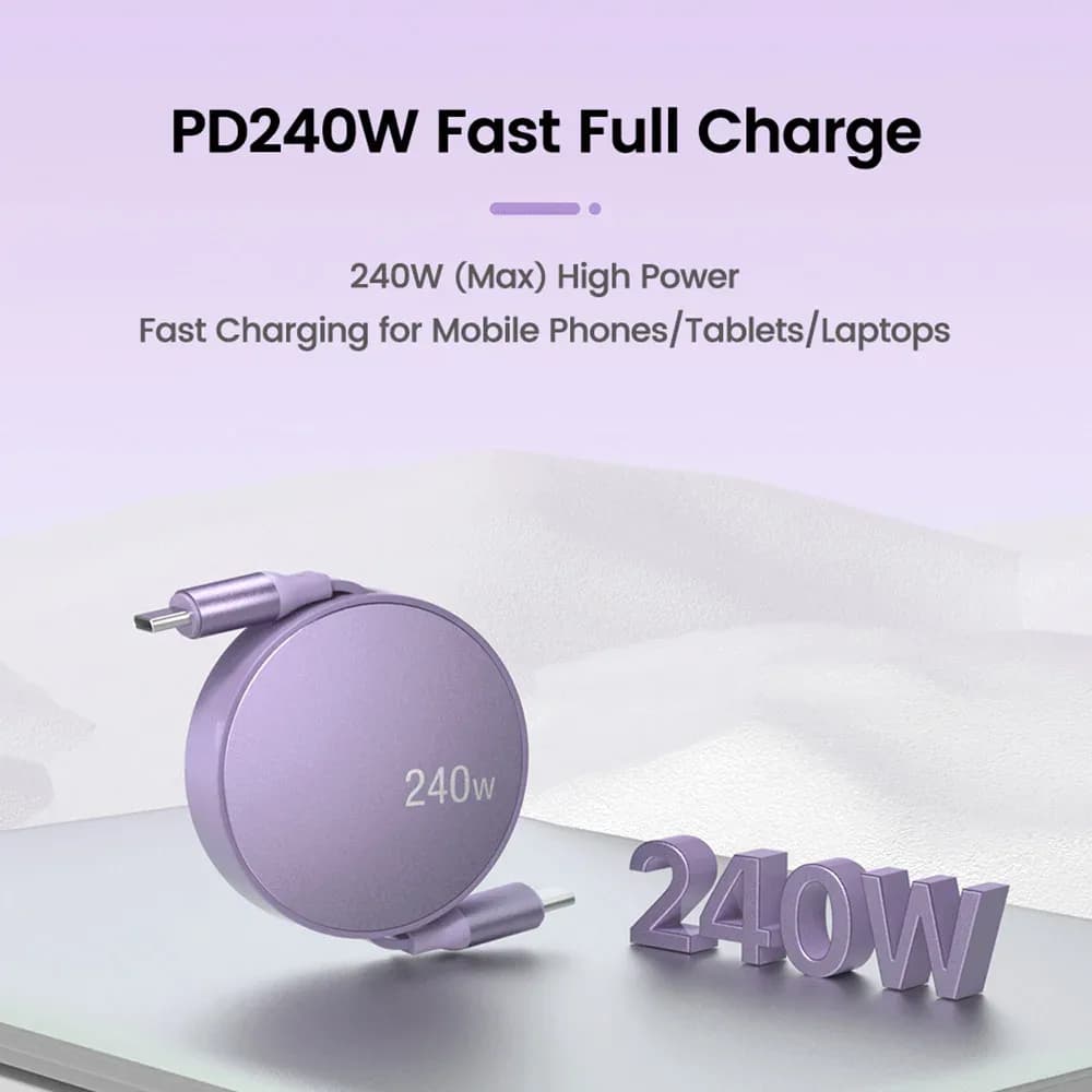 Câble USB-C vers USB-C rétractable de charge rapide 240W PD - Image 2