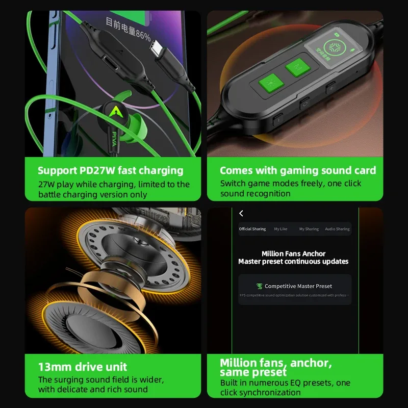 Écouteurs Gaming PIVA S6 Pro USB-C : Son Surround 7.1, Charge Rapide PD 27W, Carte Son Intégrée et Application de Contrôle slide 2