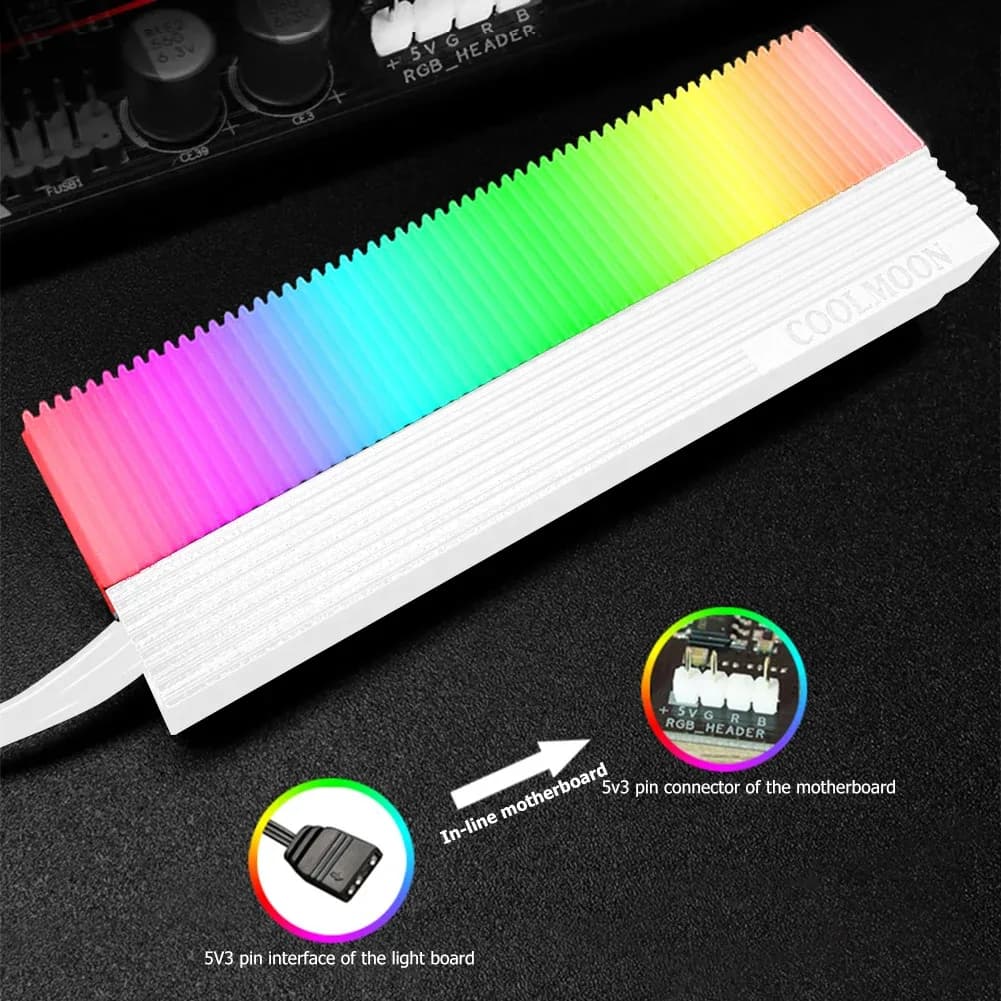 Dissipateur thermique pour SSD M.2 2280 ARGB 5V 3 broches avec pad thermique - Image 3