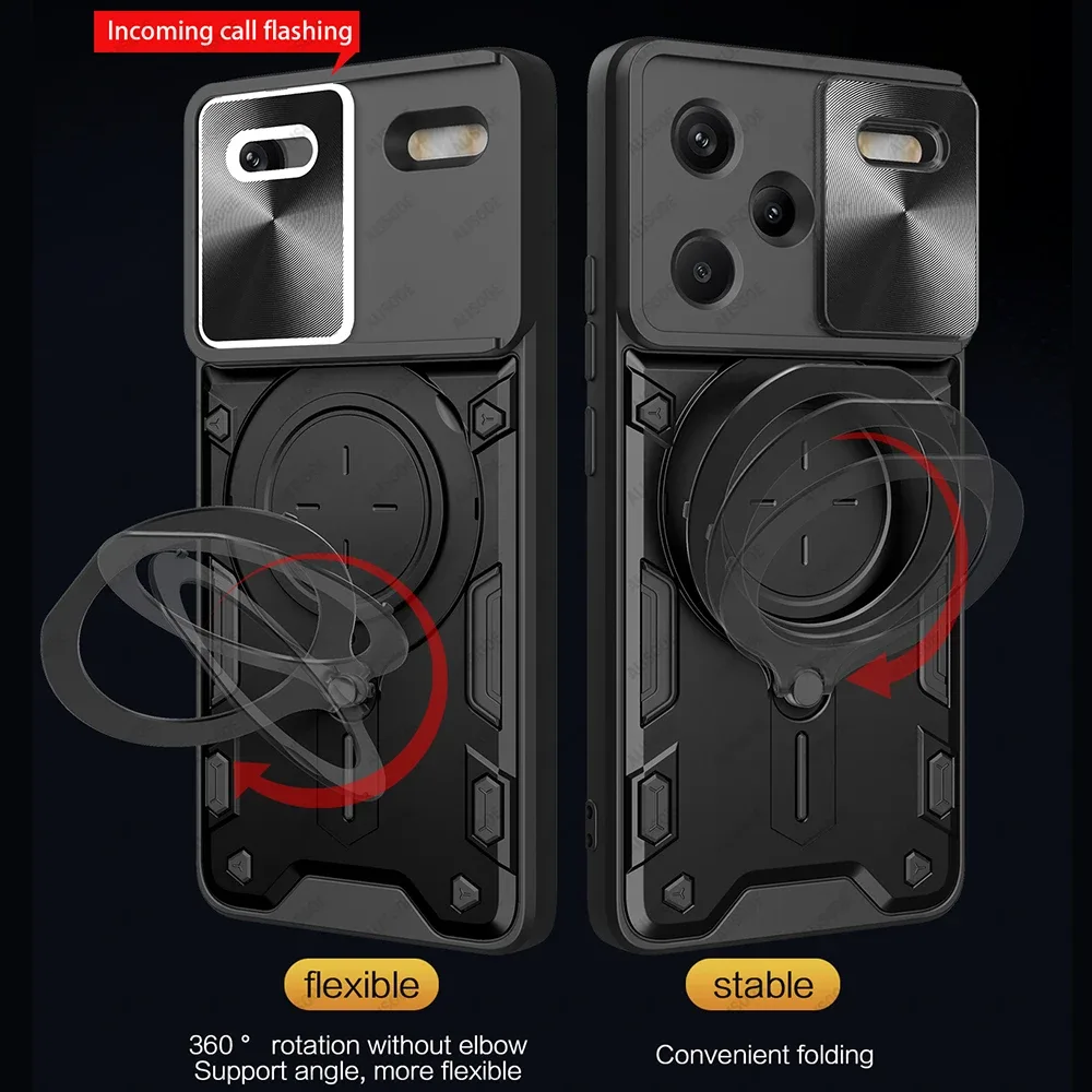 Coque de Protection avec Cache Caméra Coulissant et Anneau Support pour Xiaomi Redmi Note 13 / 13 Pro / 13 Pro Plus 5G slide 4