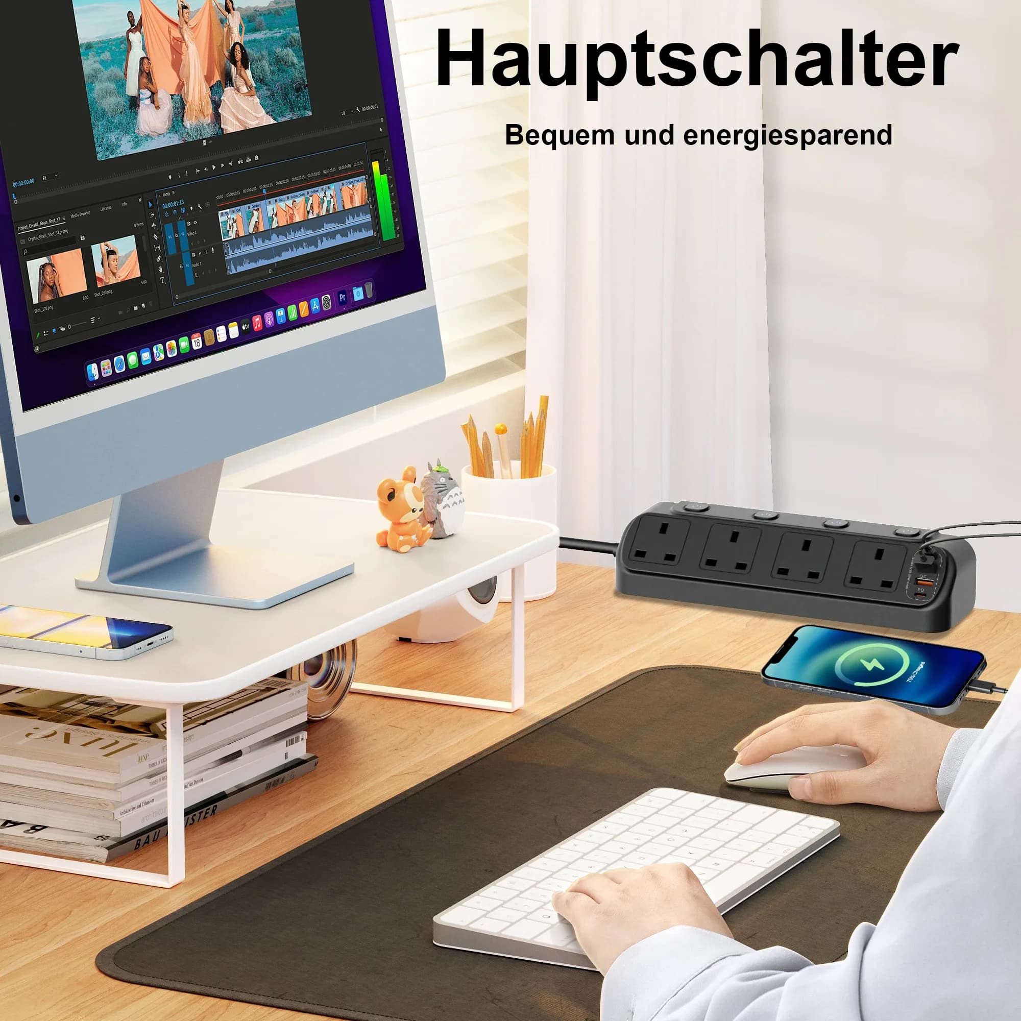 Multiprise Triangulaire 3250W (Prise UK) - 4 Prises avec Interrupteurs Individuels, 2 Ports USB-A et 2 Ports USB-C - Image 3