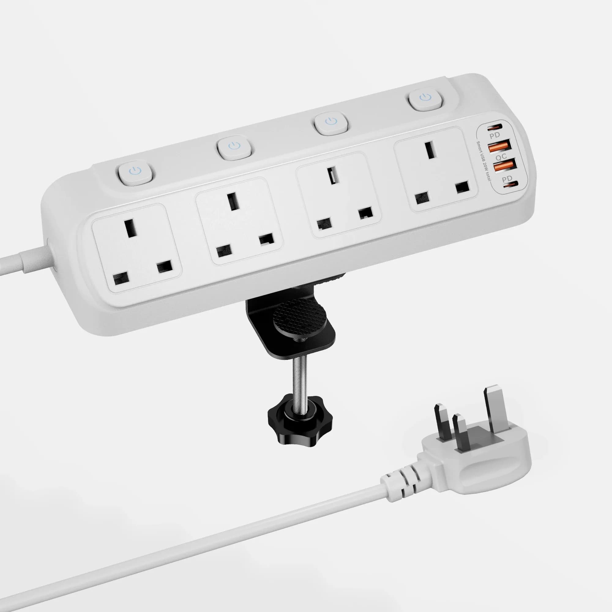 Multiprise Triangulaire 3250W (Prise UK) - 4 Prises avec Interrupteurs Individuels, 2 Ports USB-A et 2 Ports USB-C slide 8