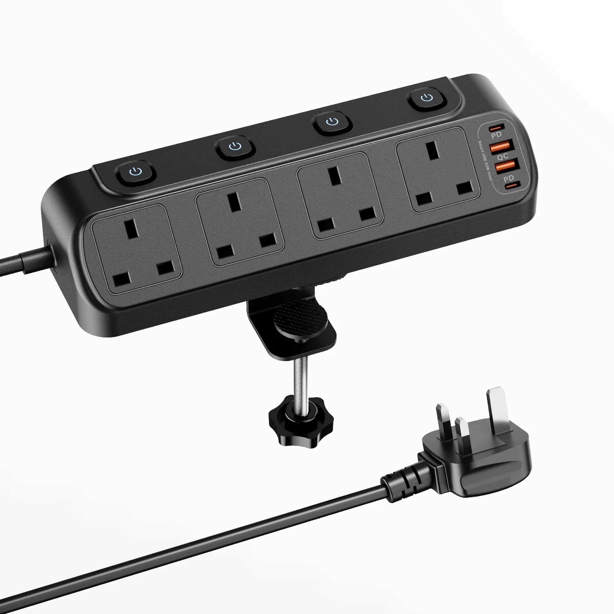 Multiprise Triangulaire 3250W (Prise UK) - 4 Prises avec Interrupteurs Individuels, 2 Ports USB-A et 2 Ports USB-C slide 7