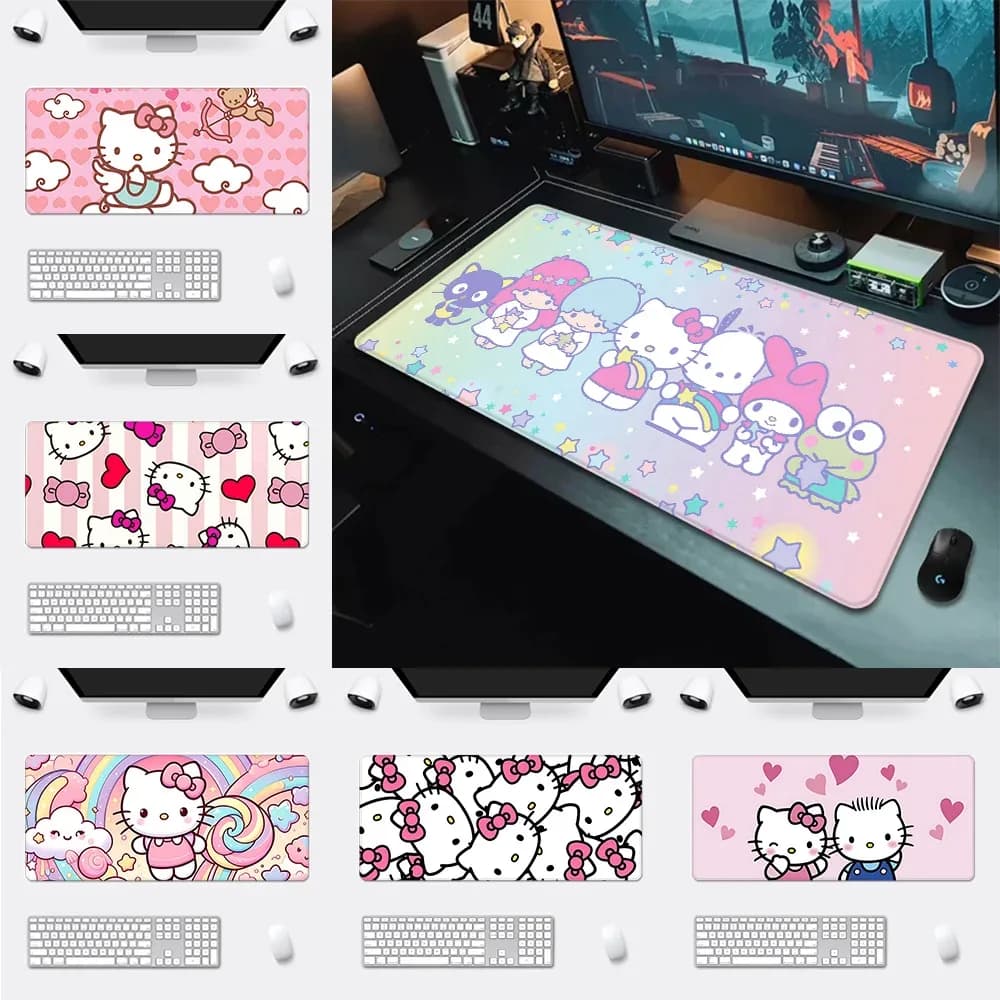 Tapis de souris Gaming Hello Kitty Rose XXL (90 x 40 cm) - Bords cousus et antidérapant - Image 1