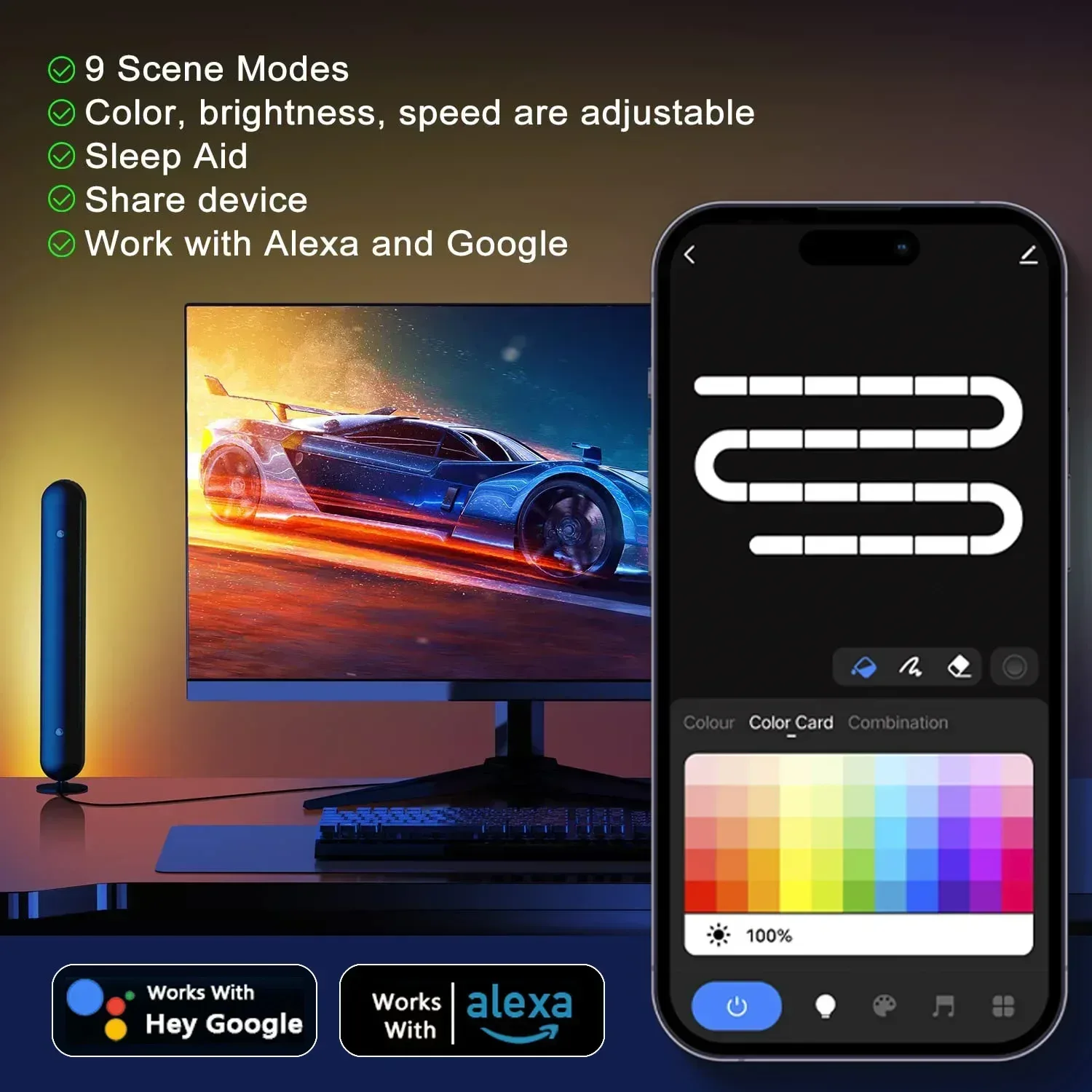 Barre lumineuse LED RGB intelligente WiFi Tuya avec synchronisation musicale et capteur de mouvement slide 3