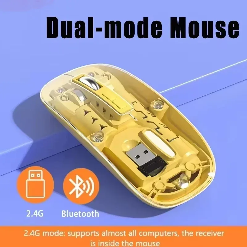 Souris sans fil transparente rechargeable, Bluetooth et 2,4 GHz, silencieuse - Image 1