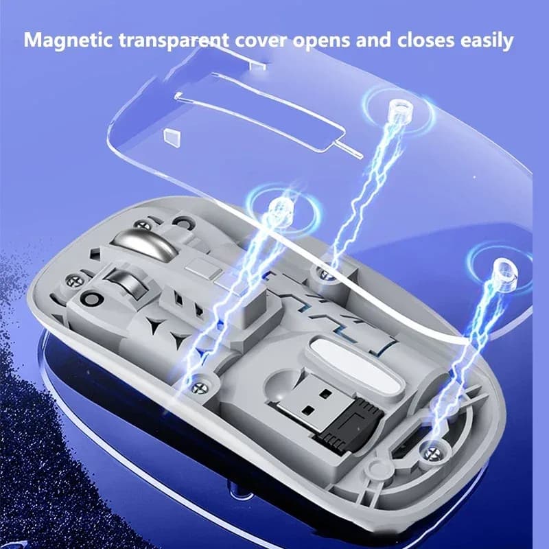 Souris sans fil transparente rechargeable, Bluetooth et 2,4 GHz, silencieuse - Image 3