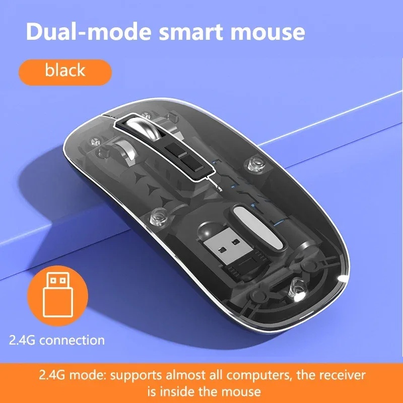 Souris sans fil transparente rechargeable, Bluetooth et 2,4 GHz, silencieuse slide 10