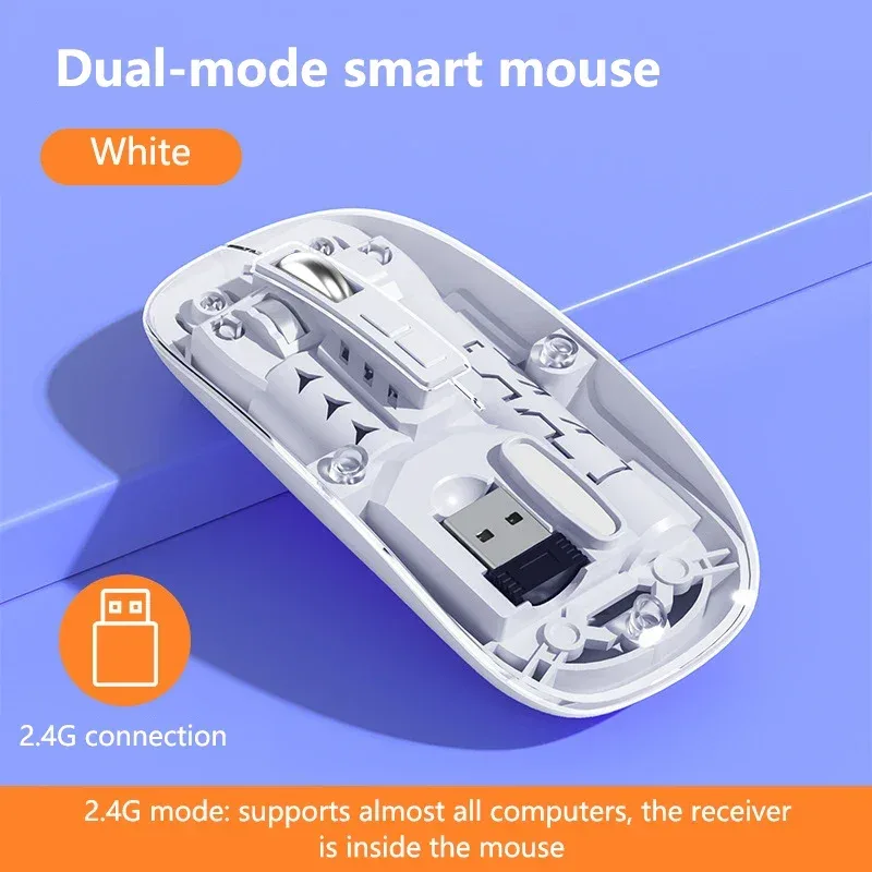 Souris sans fil transparente rechargeable, Bluetooth et 2,4 GHz, silencieuse slide 7