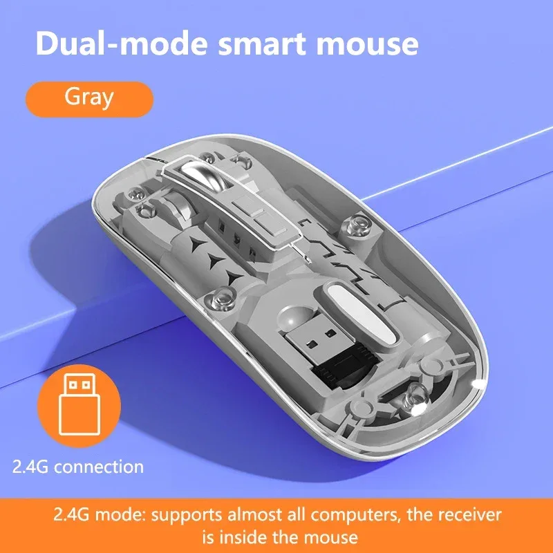 Souris sans fil transparente rechargeable, Bluetooth et 2,4 GHz, silencieuse slide 13