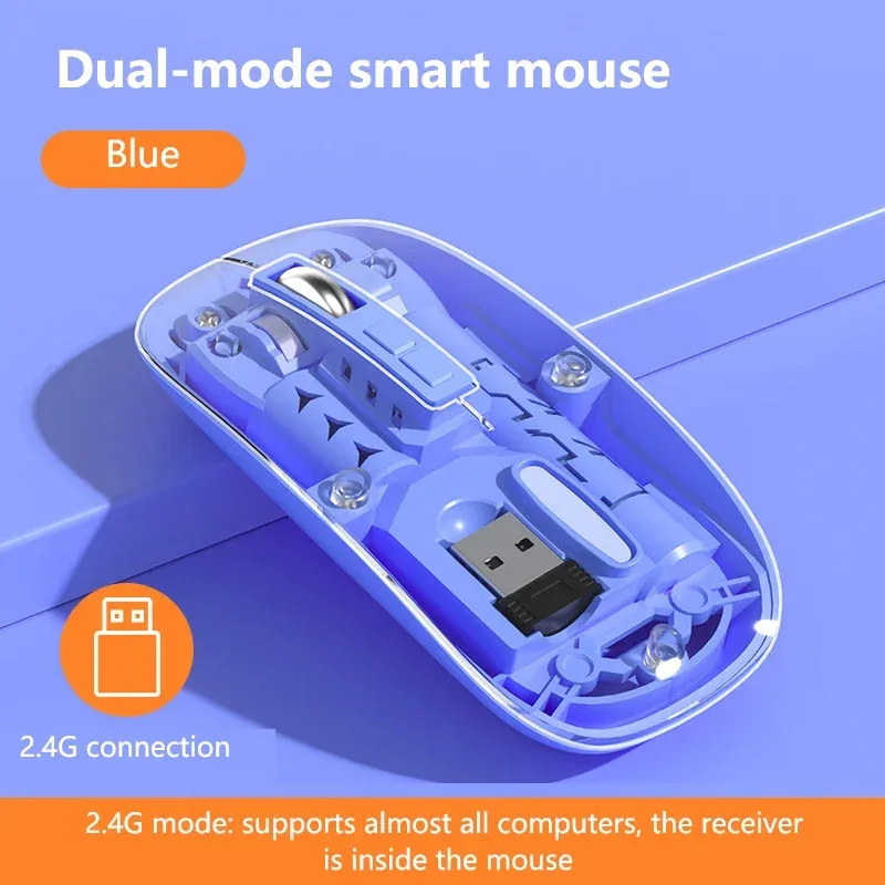 Souris sans fil transparente rechargeable, Bluetooth et 2,4 GHz, silencieuse slide 12